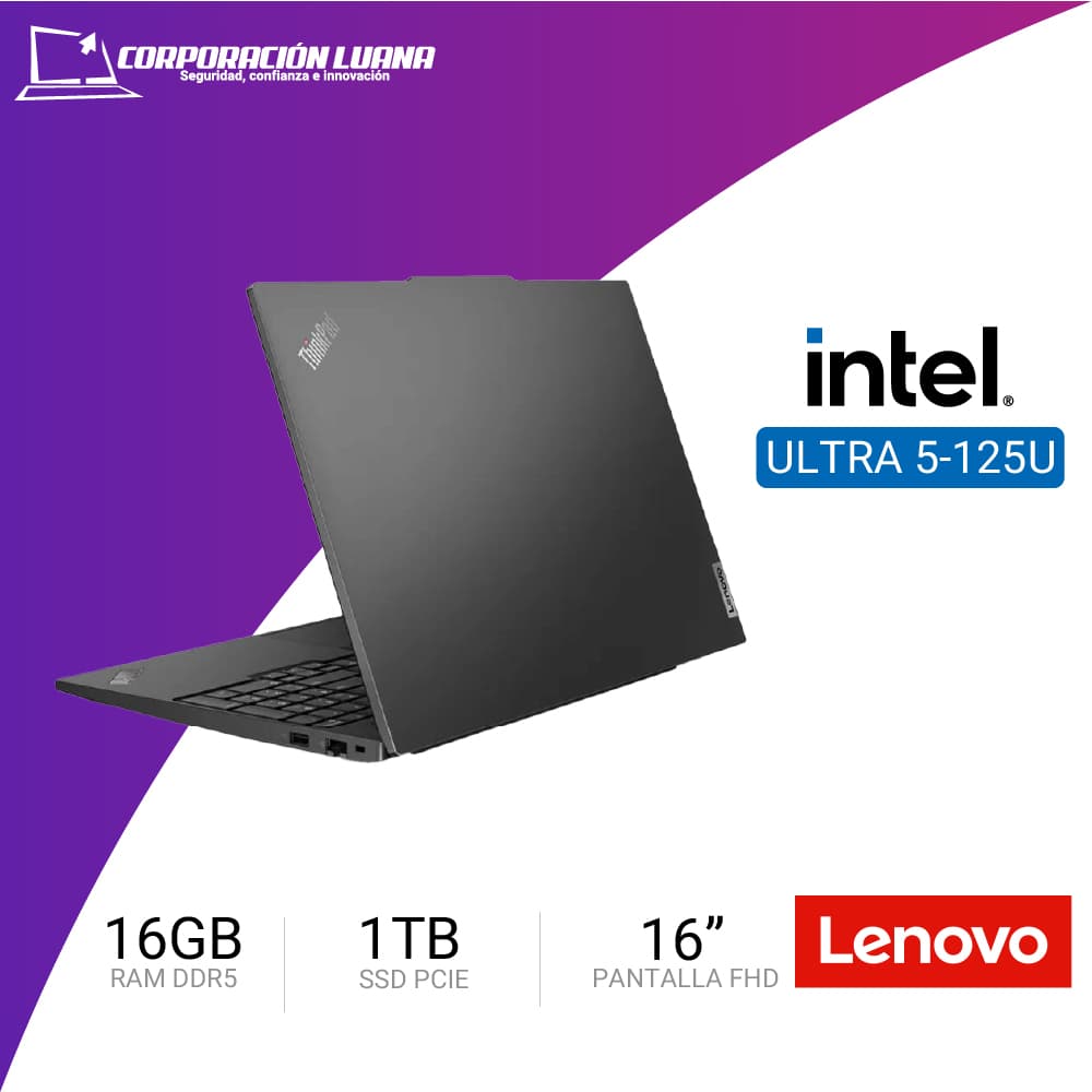 Imagen de LAPTOP LENOVO THINKPAD E16 GEN 2 INTEL CORE ULTRA 5 125U ( 21MB001BLM ) RAM 16GB DDR5 | SSD 1TB | 16" WUXGA IPS | WINDOWS 11 PRO
