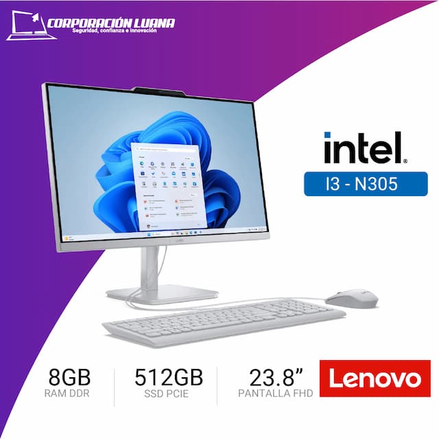 ALL IN ONE LENOVO INTEL CORE I3 N305 ( A100 ) RAM 8GB DDR4 | SSD 512GB | 23.8" FHD | VIDEO INTEGRADO | GRIS | FREE OS
