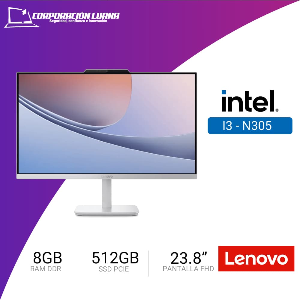 Imagen de ALL IN ONE LENOVO INTEL CORE I3 N305 ( A100 ) RAM 8GB DDR4 | SSD 512GB | 23.8" FHD | VIDEO INTEGRADO | GRIS | FREE OS