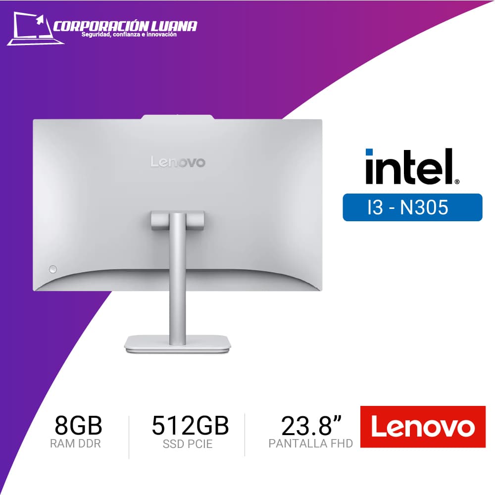 Imagen de ALL IN ONE LENOVO INTEL CORE I3 N305 ( A100 ) RAM 8GB DDR4 | SSD 512GB | 23.8" FHD | VIDEO INTEGRADO | GRIS | FREE OS