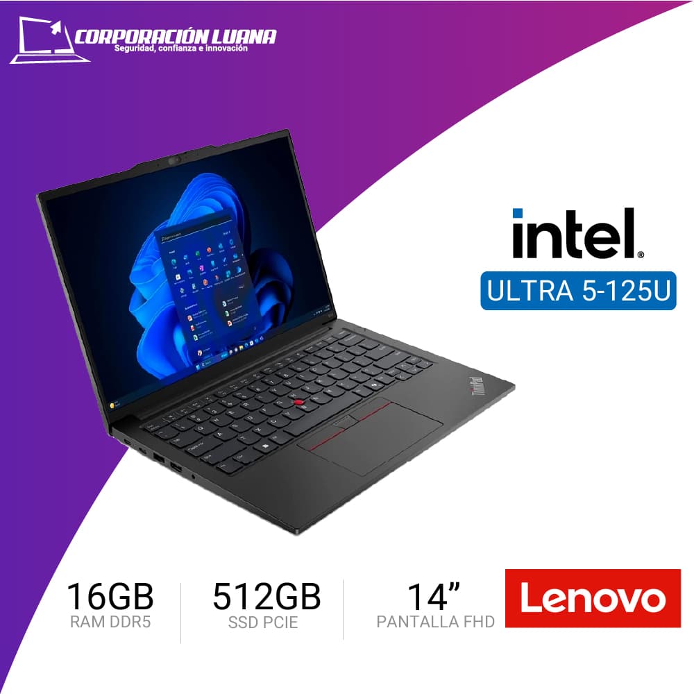 Imagen de LAPTOP LENOVO THINKPAD E14 GEN 6 INTEL CORE ULTRA 5 125U ( NT071LEN05 ) RAM 16GB DDR5 | SSD 512GB | 14" FHD | WINDOWS 11 PRO
