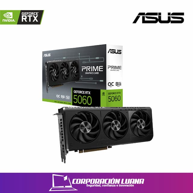 TARJETA DE VIDEO ASUS RTX 5060 PRIME ( 90PRIME-RTX5060-O8G ) 8GB GDDR7 | X3 FANES | 128 BITS |3 DP - HDMI