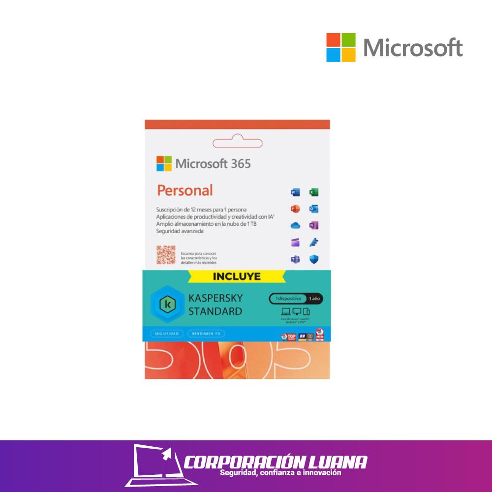 LICENCIA MICROSOFT OFFICE 365 PERSONAL ( EP2-32316-TPK ) INCLUYE KASPERSKY LICENCIA 12 MESES | 1 USUARIO