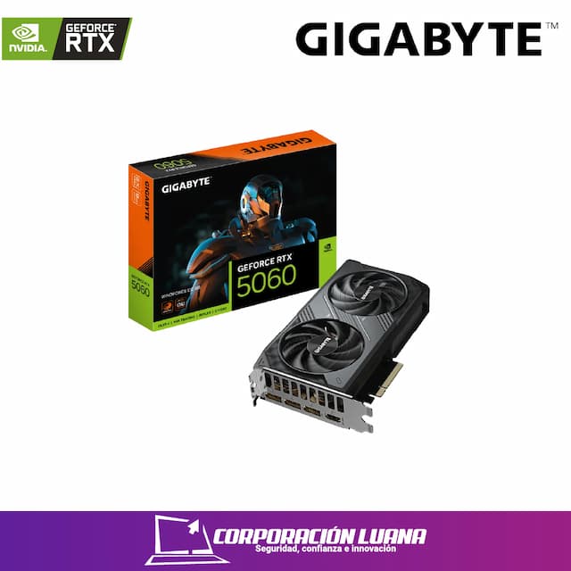 TARJETA DE VIDEO GIGABYTE RTX 5060 WINDFORCE OC ( GV-N5060WF2OC-8GD ) 8GB - GDDR7 | X2 FANES | DLSS4 | 3 DP - HDMI | 128 BIT