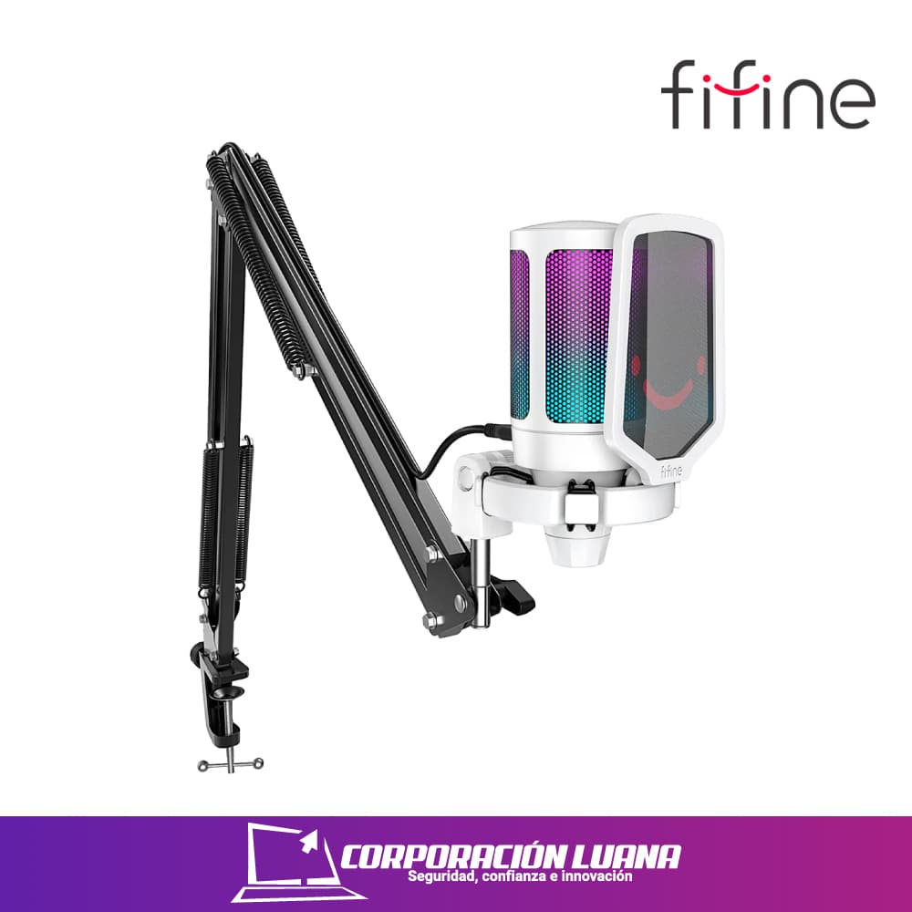 MICROFONO GAMING FIFINE ( A6T ) AMPLIGAME | SOPORTE BRAZO | RGB | CONDENSADOR | WHITE