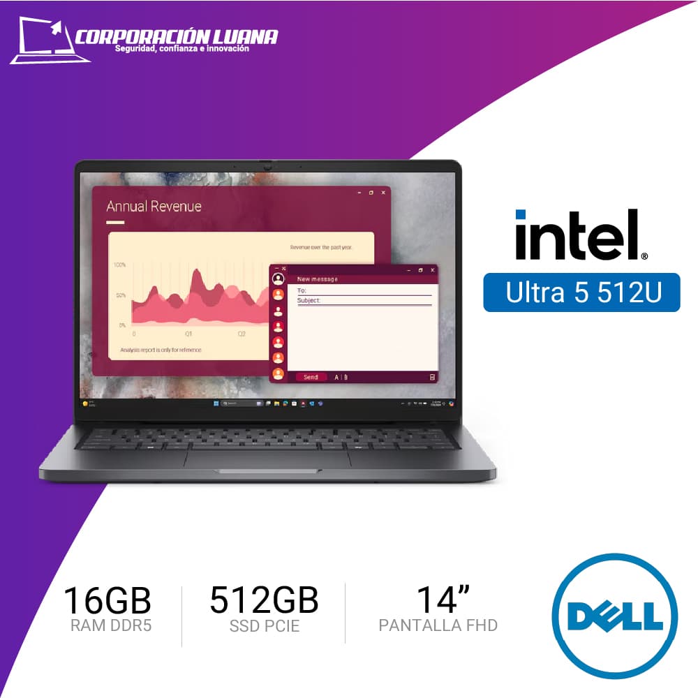 Imagen de LAPTOP DELL PRO 14 INTEL ULTRA 5 235U ( PC14250 ) RAM 16GB DDR5 | SSD 512GB | 14" FHD | WINDOWS 11