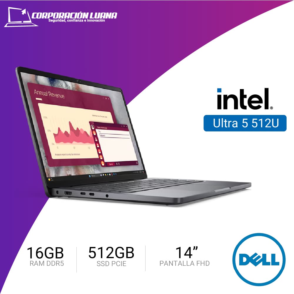 Imagen de LAPTOP DELL PRO 14 INTEL ULTRA 5 235U ( PC14250 ) RAM 16GB DDR5 | SSD 512GB | 14" FHD | WINDOWS 11