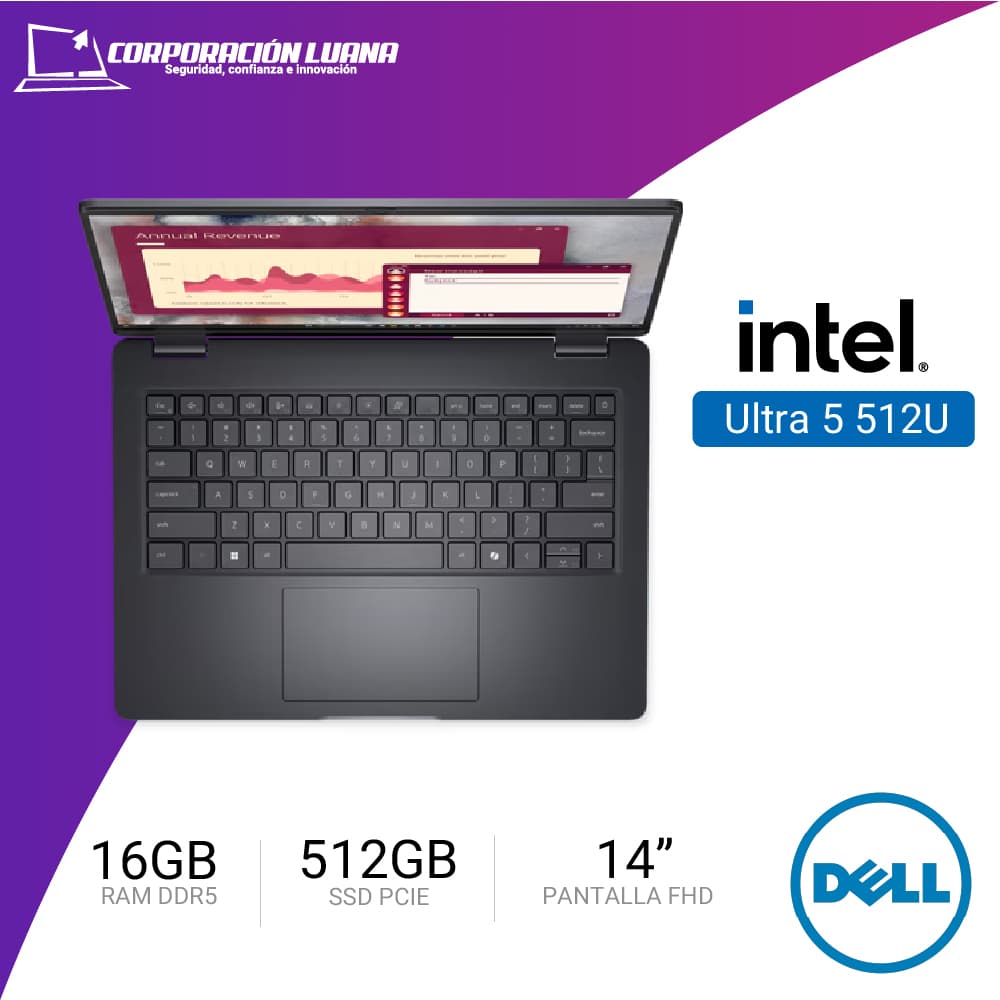Imagen de LAPTOP DELL PRO 14 INTEL ULTRA 5 235U ( PC14250 ) RAM 16GB DDR5 | SSD 512GB | 14" FHD | WINDOWS 11