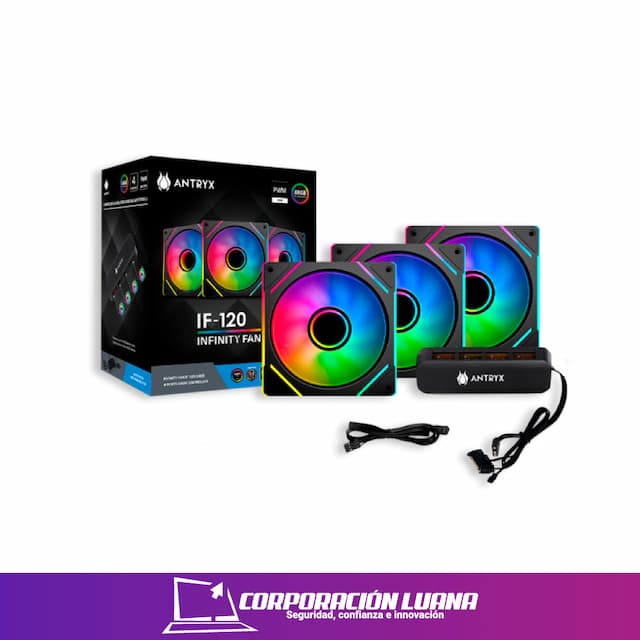 KIT COOLER CASE ANTRYX INFINITY IF 120 ( AAK-IF120KX3C ) PACK 3 FANES | 120MM | LED ARGB | NEGROS