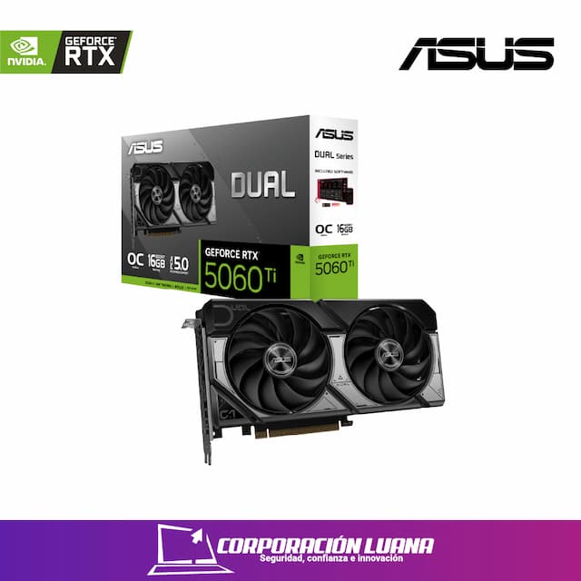 TARJETA DE VIDEO ASUS RTX 5060 TI DUAL ( 90YV0MH0-M0AA00 ) 16GB - GDDR7 | 128BIT | DLSS 4 | X2 FAN |  HDMI - X3 DP