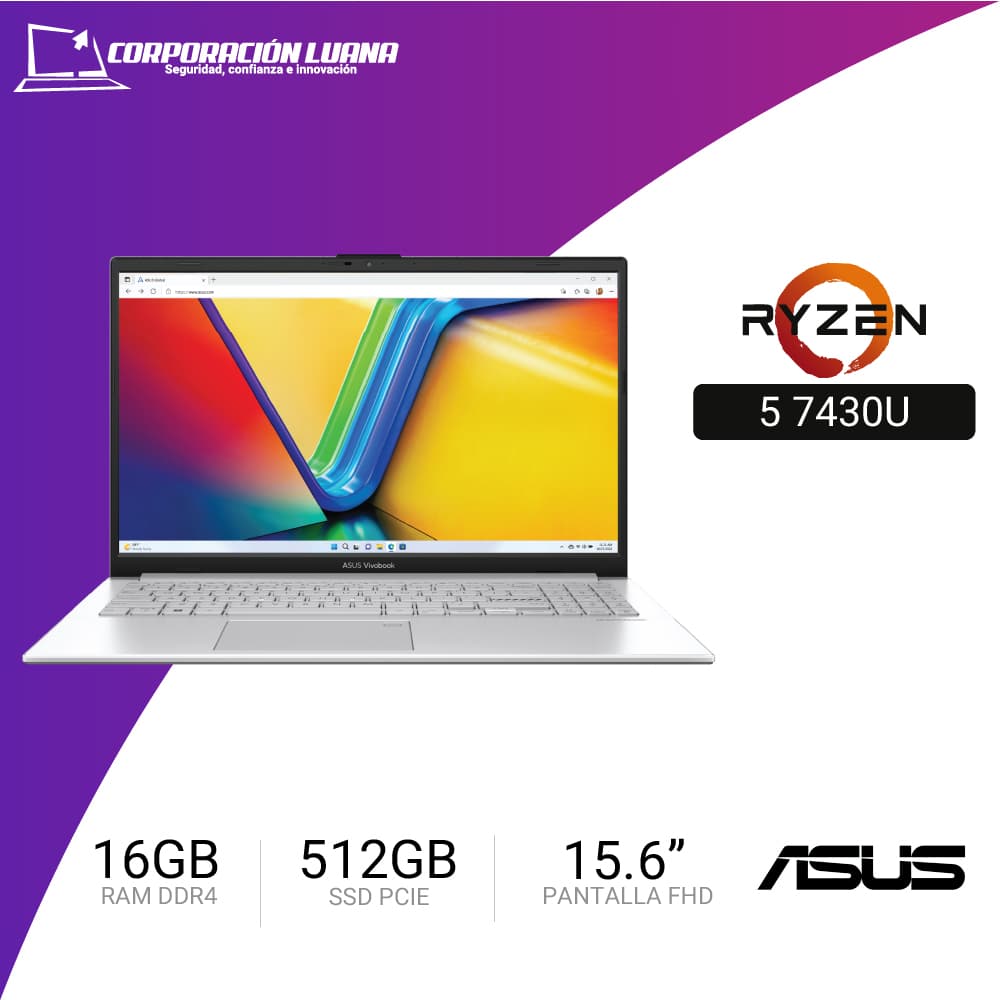 Foto del producto LAPTOP ASUS VIVOBOOK 15 AMD RYZEN 5 7430U ( M1502YA-NJ544 ) RAM 16GB DDR4 | SSD 512GB | 15.6" FHD | FREE OS