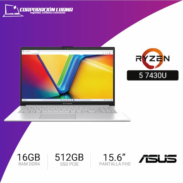 LAPTOP ASUS VIVOBOOK 15 AMD RYZEN 5 7430U ( M1502YA-NJ544 ) RAM 16GB DDR4 | SSD 512GB | 15.6" FHD | FREE OS