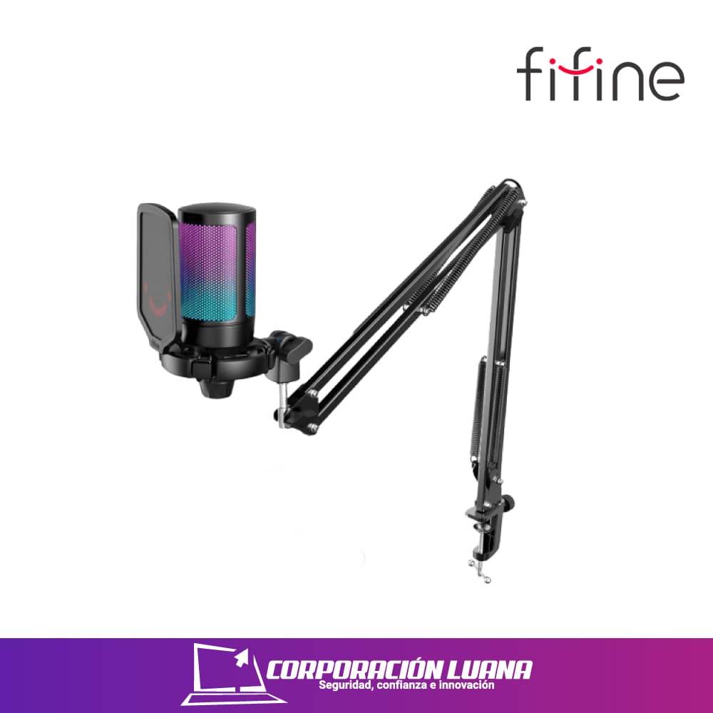 MICROFONO GAMING FIFINE( A6T ) AMPLIGAME | SOPORTE BRAZO | RGB | CONDENSADOR | BLACK