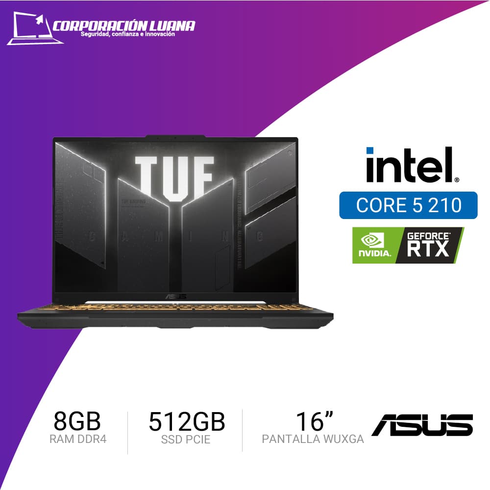 LAPTOP ASUS TUF GAMIG INTEL CORE 5 210H FX607V ( 90NR0MZ6-M000P0 ) RAM 8GB DDR4 | SSD 512GB | 16" WUXGA | RTX 3050 6GB | FREE 0S