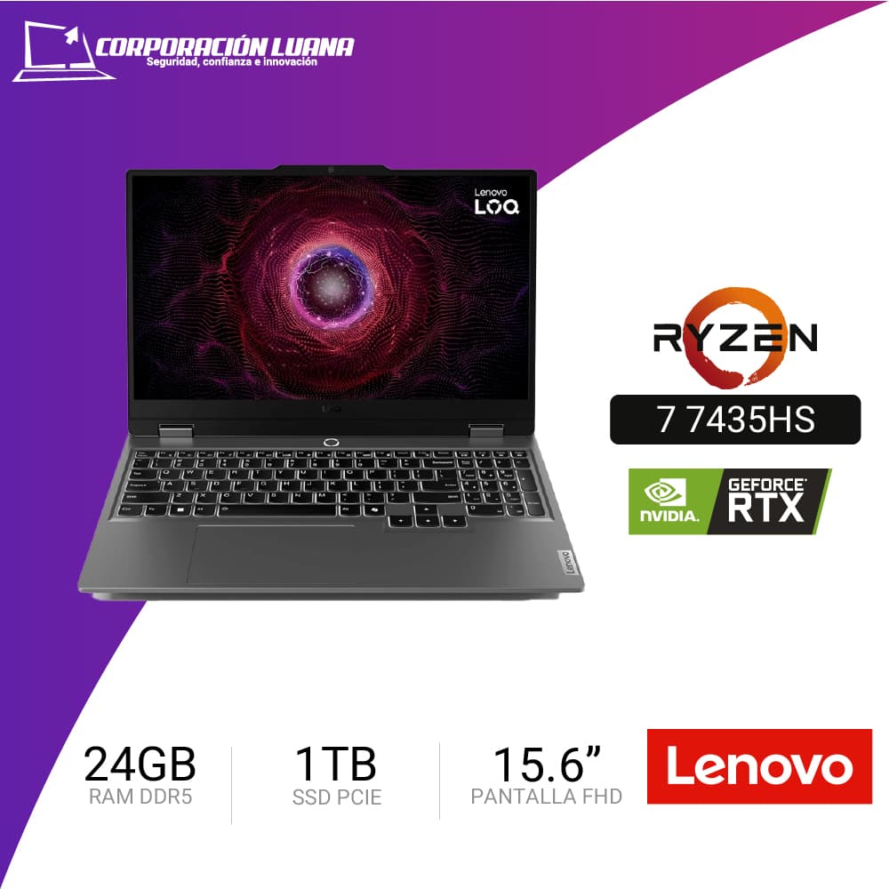 Foto del producto LAPTOP LENOVO LOQ 15ARP9 AMD RYZEN 7 7435HS ( 83JC008FLM ) RAM 24GB | SSD 1TB | RTX 4060 8GB | 15.6" FHD | FREE OS