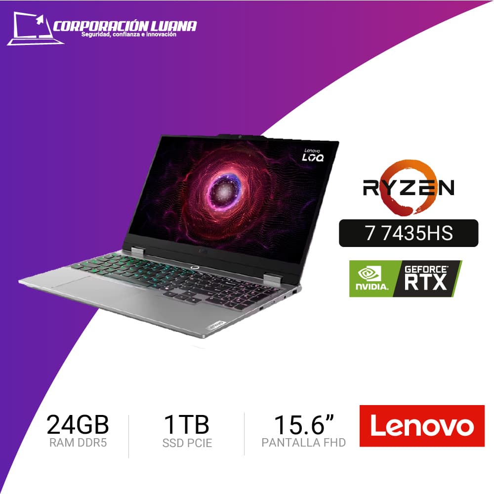LAPTOP LENOVO LOQ 15ARP9 AMD RYZEN 7 7435HS ( 83JC008FLM ) RAM 24GB | SSD 1TB | RTX 4060 8GB | 15.6" FHD | FREE OS