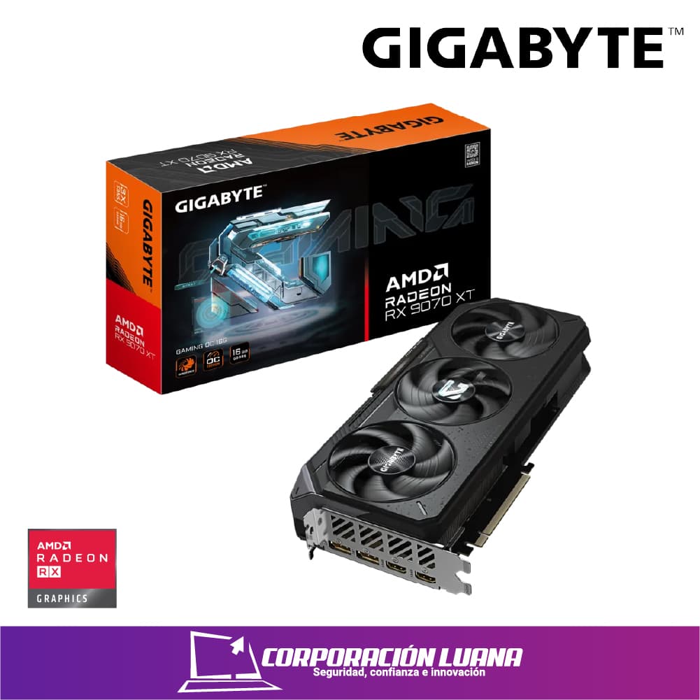 TARJETA DE VIDEO GIGABYTE RX 9070 XT GAMING ( GV-R9070XTGAMING 16GD ) 16GB GDDR6 | 256 BIT | X3 FANES | X2 DP - X2 HDMI