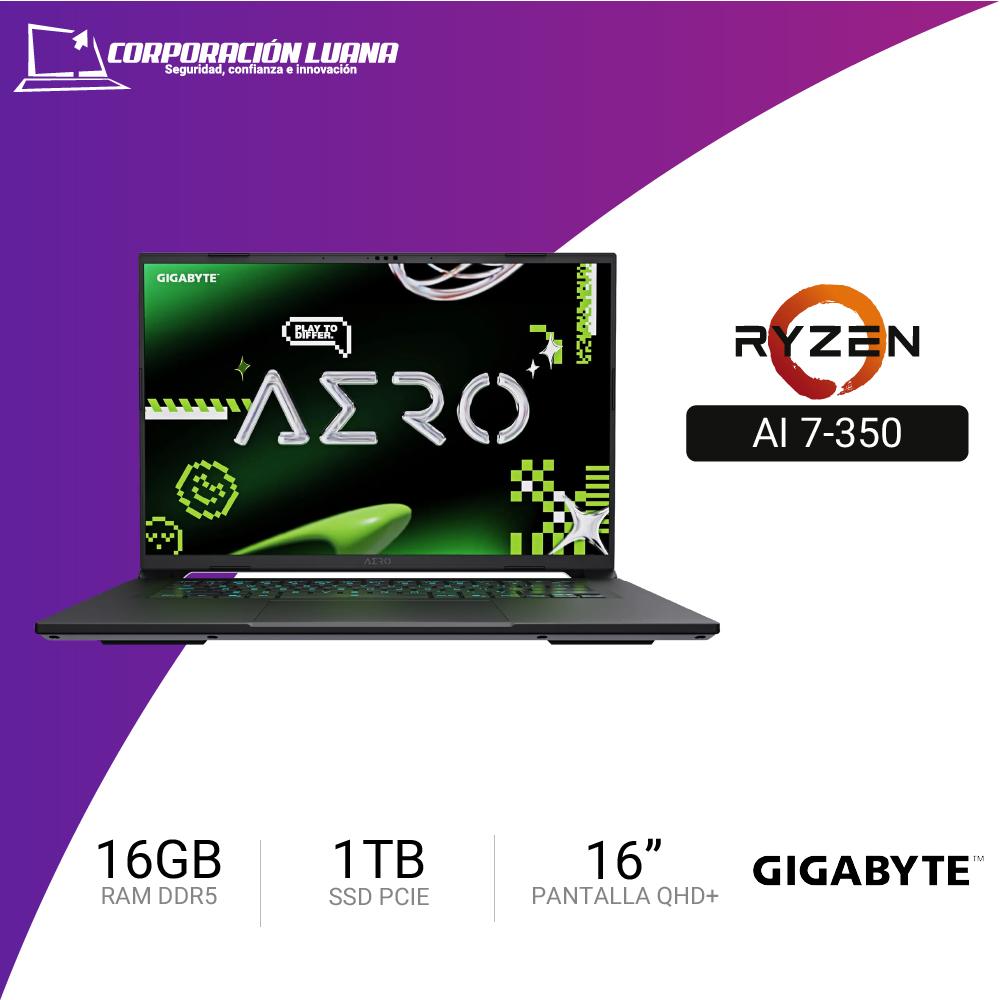 LAPTOP GAMER GIGABYTE AERO X16 RYZEN AI 7-350 ( 1VH93USC94AH ) RAM 16GB DDR5 | SSD 1TB | RTX 5060 8GB  | 16" QHD+ 165HZ |  WINDOWS 11