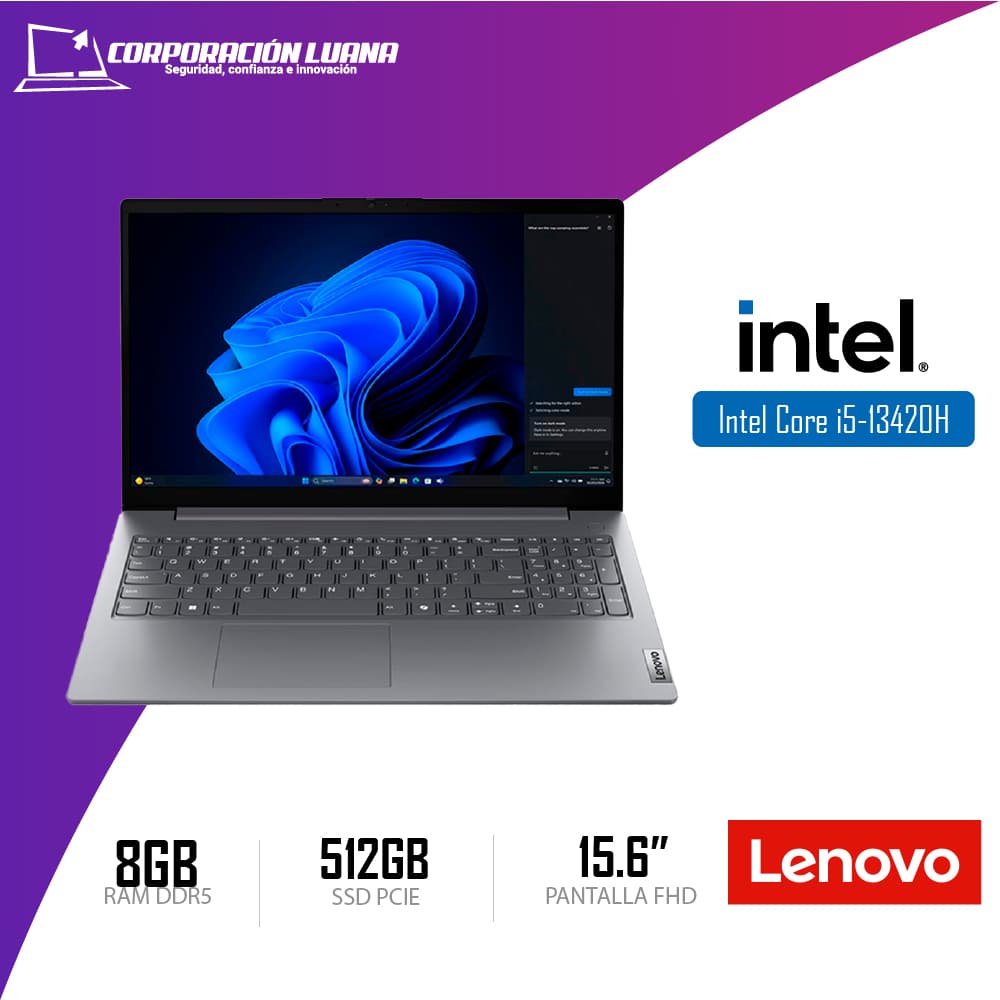 LAPTOP LENOVO V15 G5 IRL INTEL I5 13420H ( 83GW005LLD ) RAM 8GB DDR5 | SSD 512GB | 15.6" FHD | INTEGRADA | FREE OS | LUNA GREY