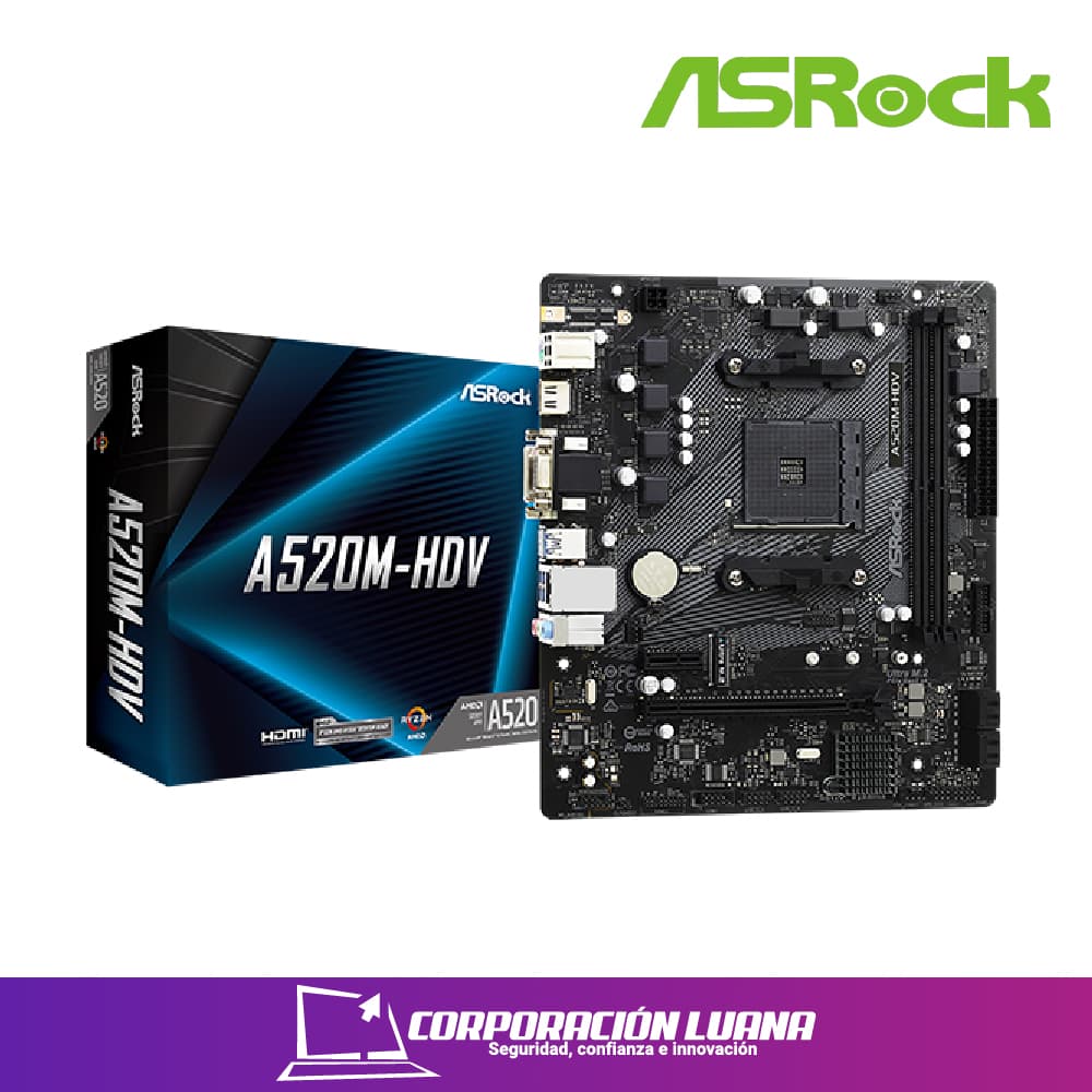MOTHERBOARD ASROCK A520M-HDV ( 90-MXBE50-A0UAYZ ) AM4 | DDR4