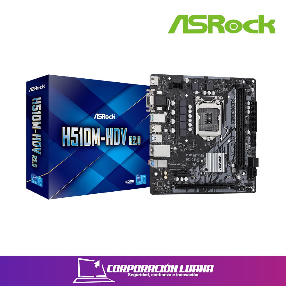 MOTHERBOARD ASROCK H510M-HDV/R2.0 ( 90-MXBGS0-A0UAYZ ) LGA 1200