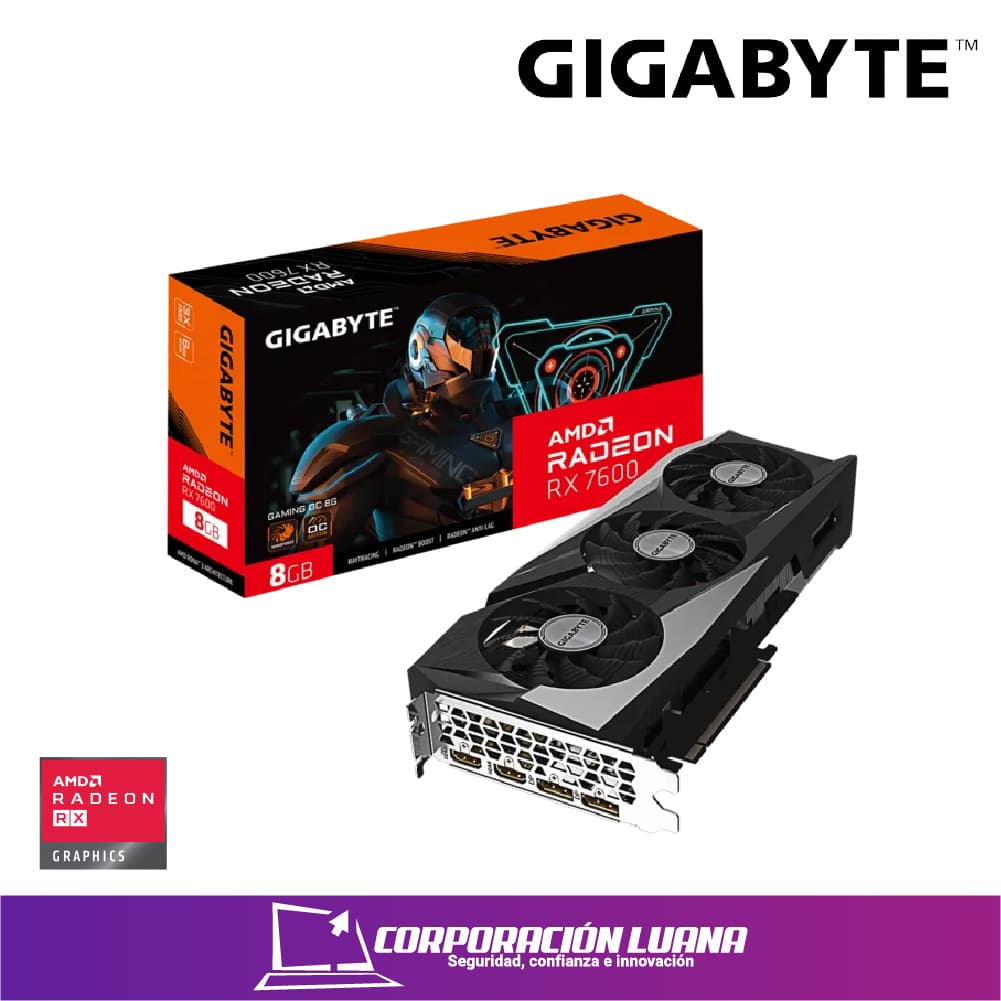 TARJETA DE VIDEO GIGABYTE RX 7600 ( GV-R76GAMING OC-8GD ) 8GB GDDR6 | 128BIT | X3 FANES | 2 DP - 2 HDMI