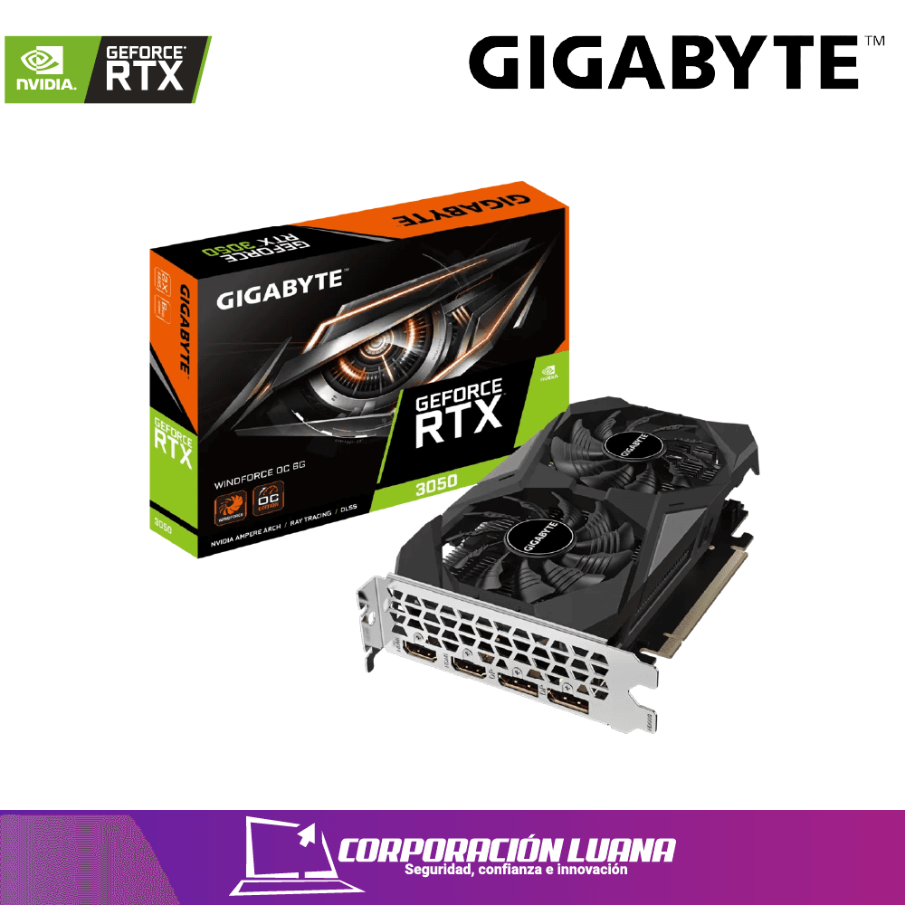 TARJETA DE VIDEO GIGABYTE RTX 3050 WINDFORCE( GV-N3050WF2OC-6GD ) 6GB | GDDR6 | X2 FAN