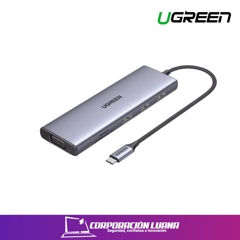 ADAPTADOR 9IN1 USB-C UGREEN ( 15600 ) 3*USB3.0A+HDMI4K@30HZ+VGA+RJ45+SD/TF+PD