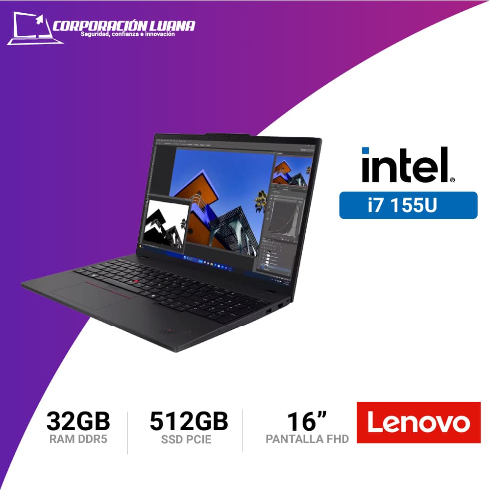 LAPTOP LENOVO THINKPAD T16 GEN 3 INTEL CORE ULTRA 7 155U ( 21MQ000XLM ) RAM 32GB DDR5 | SSD 512GB | 16" WUXGA | INTEL GRAPHICS | WINDOWS 11