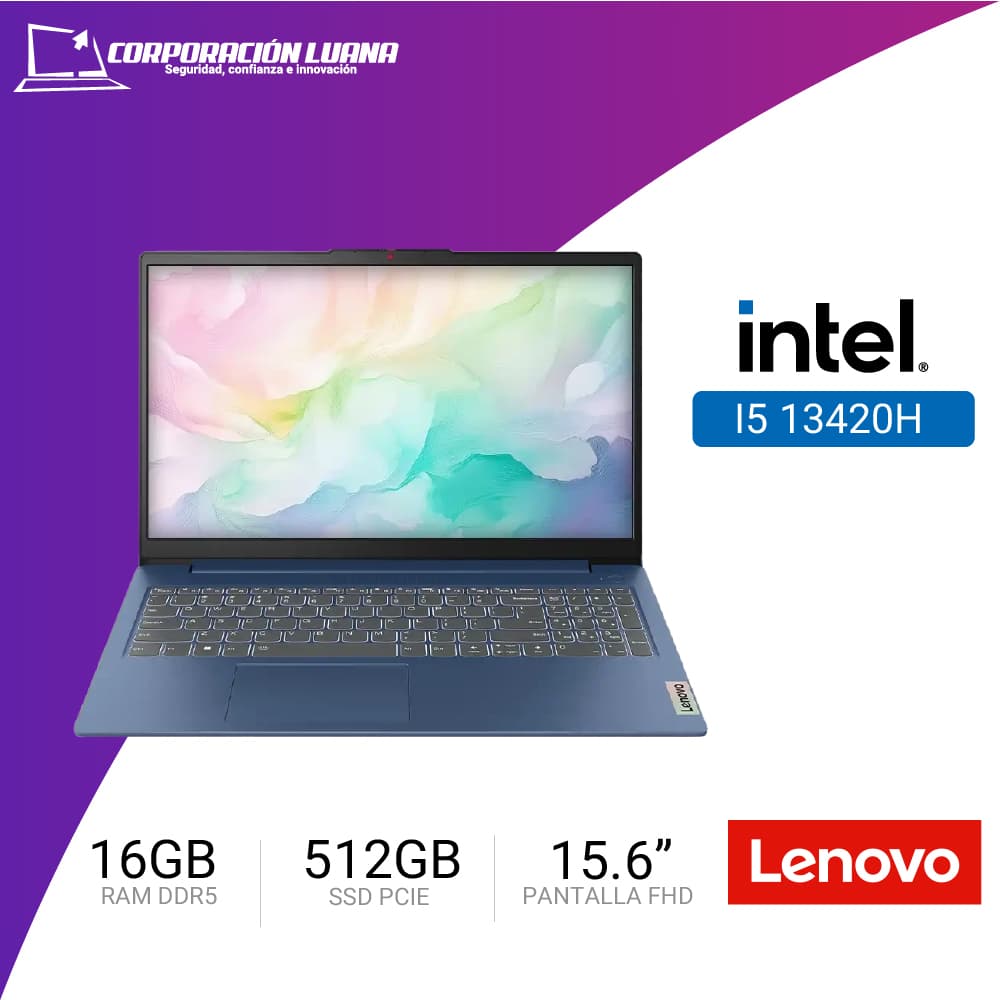 LAPTOP LENOVO IDEAPAD SLIM 3 INTEL CORE I5 13420H ( 83EM00G7LM ) RAM 16GB DDR5 | SSD 512GB | INTEGRADA | 15.6" FHD | AZUL ABISMO | FREE OS