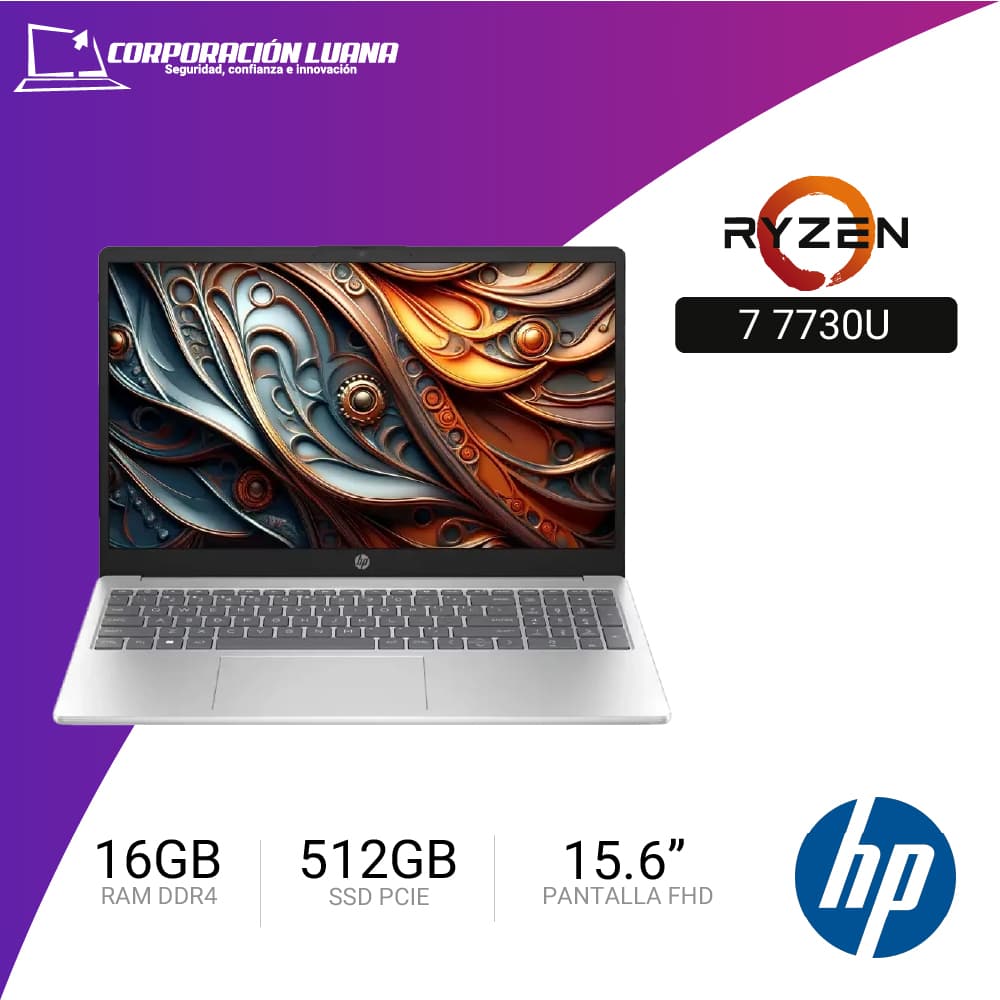 LAPTOP HP AMD RYZEN 7 7730U 15-FC0012LA ( 802N1LA#ABM ) RAM 16GB DDR4 | SSD 512GB | 15.6" FHD | INTEGRADA | FREE OS
