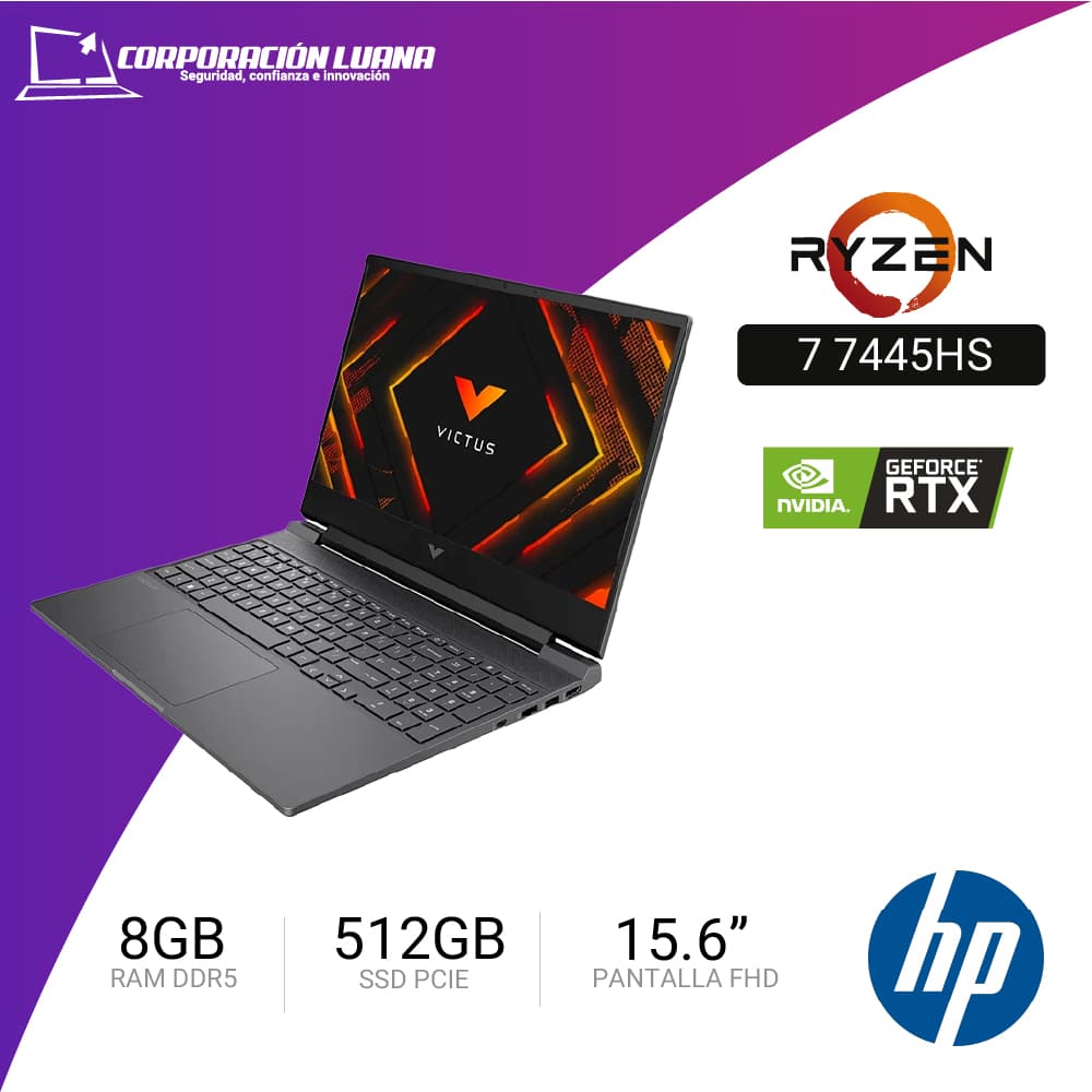 LAPTOP HP VICTUS AMD RYZEN 7 7445HS 15-FB3019LA ( BT4F6LA#ABM ) RAM 8GB DDR5 | SSD 512GB | 15.6" FHD | RTX 3050 6GB | FREE OS
