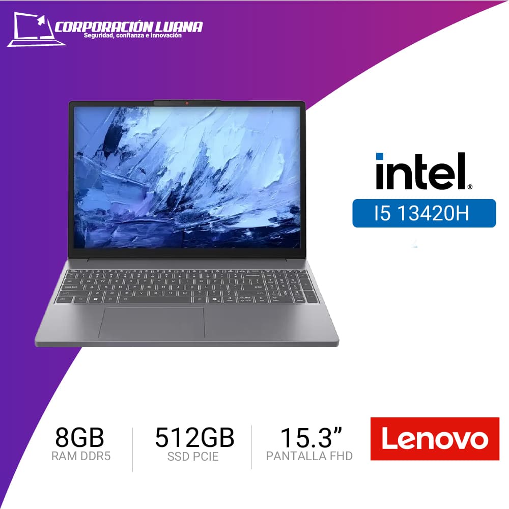 LAPTOP LENOVO IDEAPAD SLIM 3 15IRH10 INTEL CORE I5 13420H ( 83K100KELM ) RAM 8GB DDR5 | SSD 512GB | 15.3" WUXGA | INTEGRADA | FREE OS