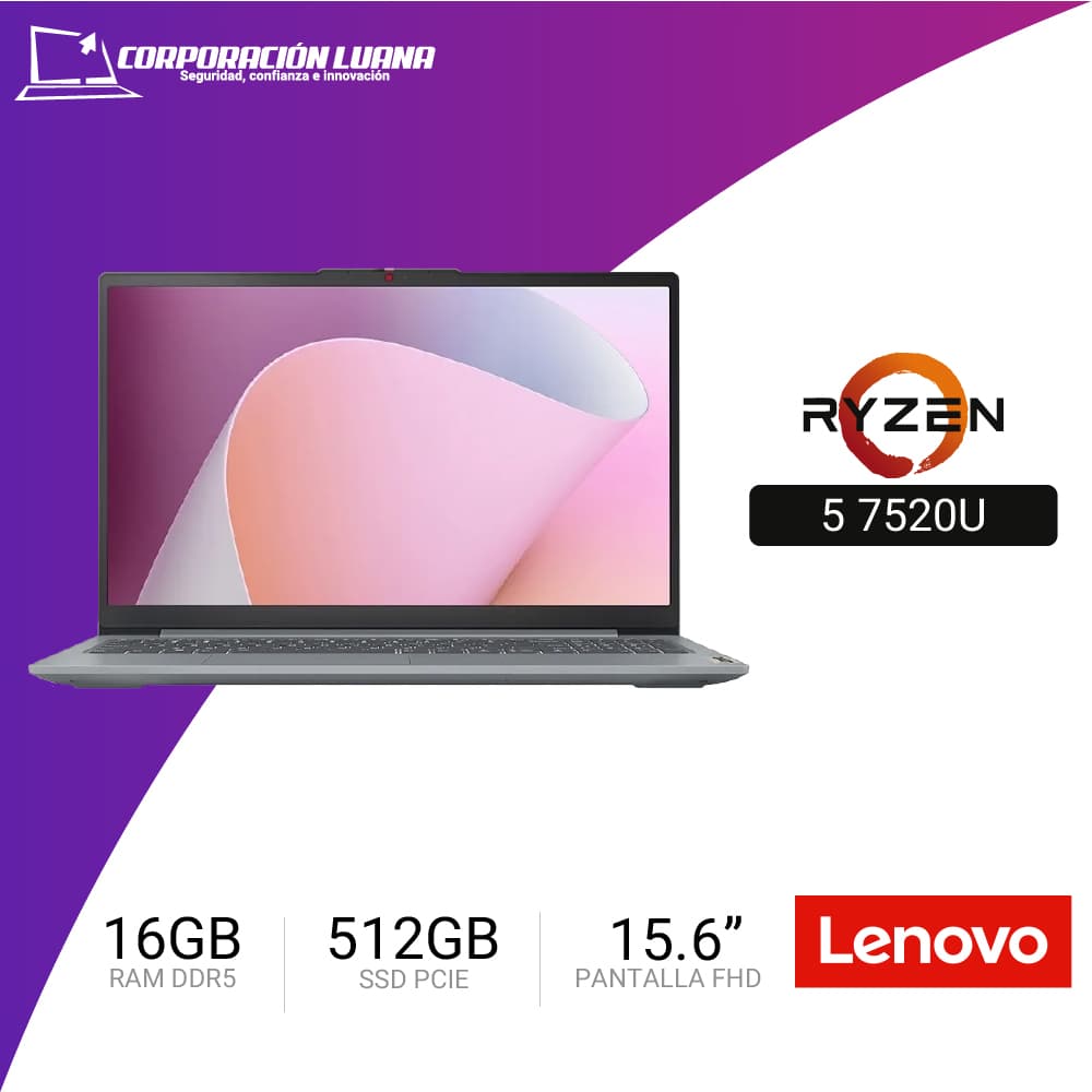 LAPTOP LENOVO IDEAPAD SLIM 3 15AMN8 RYZEN 5 7520U ( 82XQ00N6LM ) RAM 16GB DDR5 | SSD 512GB | 15.6" FHD TN | FREE OS