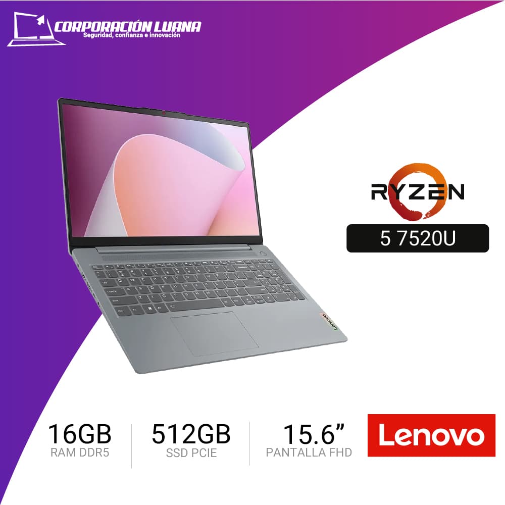 LAPTOP LENOVO IDEAPAD SLIM 3 15AMN8 RYZEN 5 7520U ( 82XQ00N6LM ) RAM 16GB DDR5 | SSD 512GB | 15.6" FHD TN | FREE OS