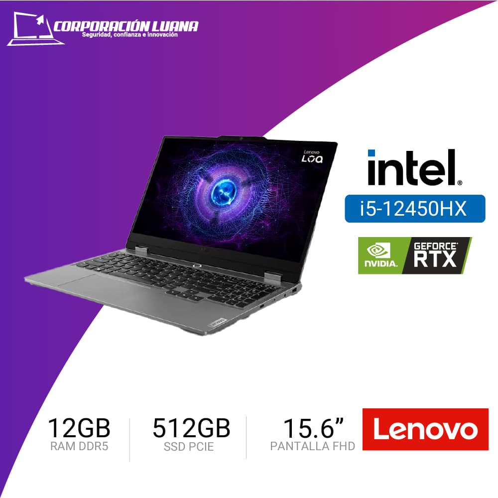 LAPTOP LENOVO LOQ INTEL CORE I5 12450HX 15IAX9 ( 83GS00JULM ) RAM 12GB DDR5 | SSD 512GB | RTX 3050 6GB | 15.6" FHD IPS | FREE OS