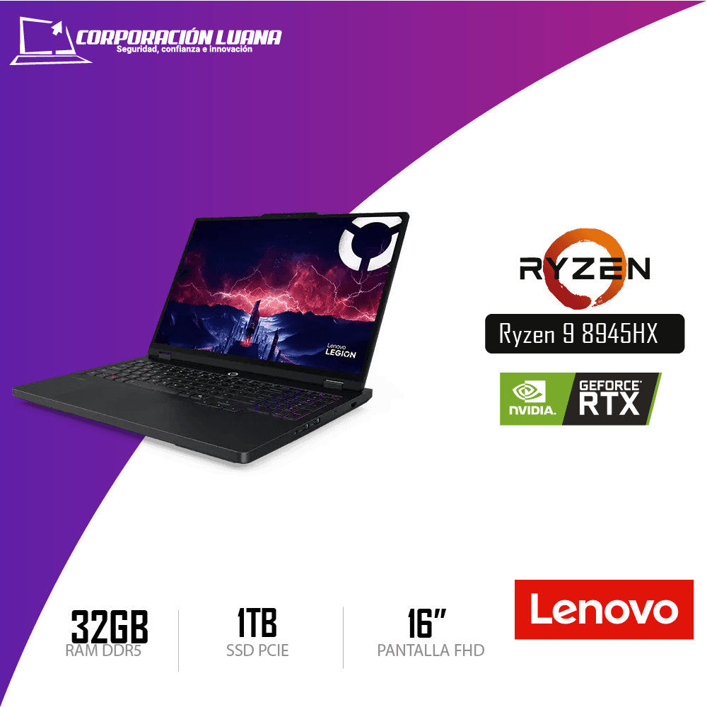 LAPTOP LENOVO LEGION PRO 5 AMD RYZEN 9 8945HX ( 83LT002MLM ) RAM 32GB DDR5 | SSD 1TB | 16" WQXGA | RTX 5060 8GB | FREE OS