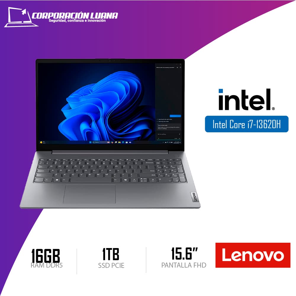 LAPTOP LENOVO V15 G5 IRL INTEL CORE I7 13620H ( 83GW005FLD ) RAM 16GB DDR5 | SSD 1TB | 15.6" FHD | INTEGRADA | FREE OS | LUNA GREY