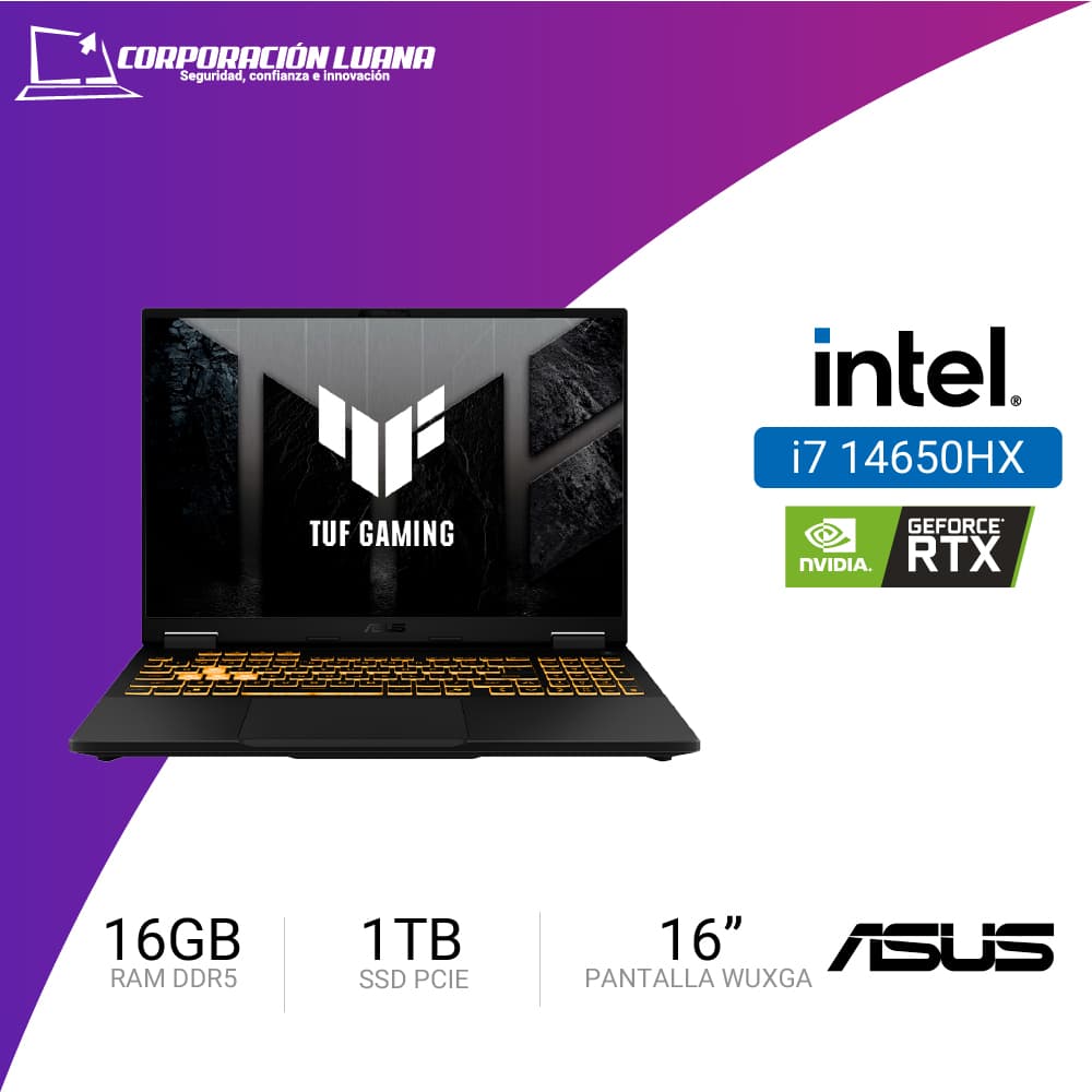 LAPTOP ASUS TUF GAMING F16 INTEL CORE I7 14650HX ( FX608JHR-RV006 ) RAM 16GB DDR5 | SSD 1TB | RTX 5050 8GB | 16" WUXGA IPS | FREE OS | JAEGER GRAY