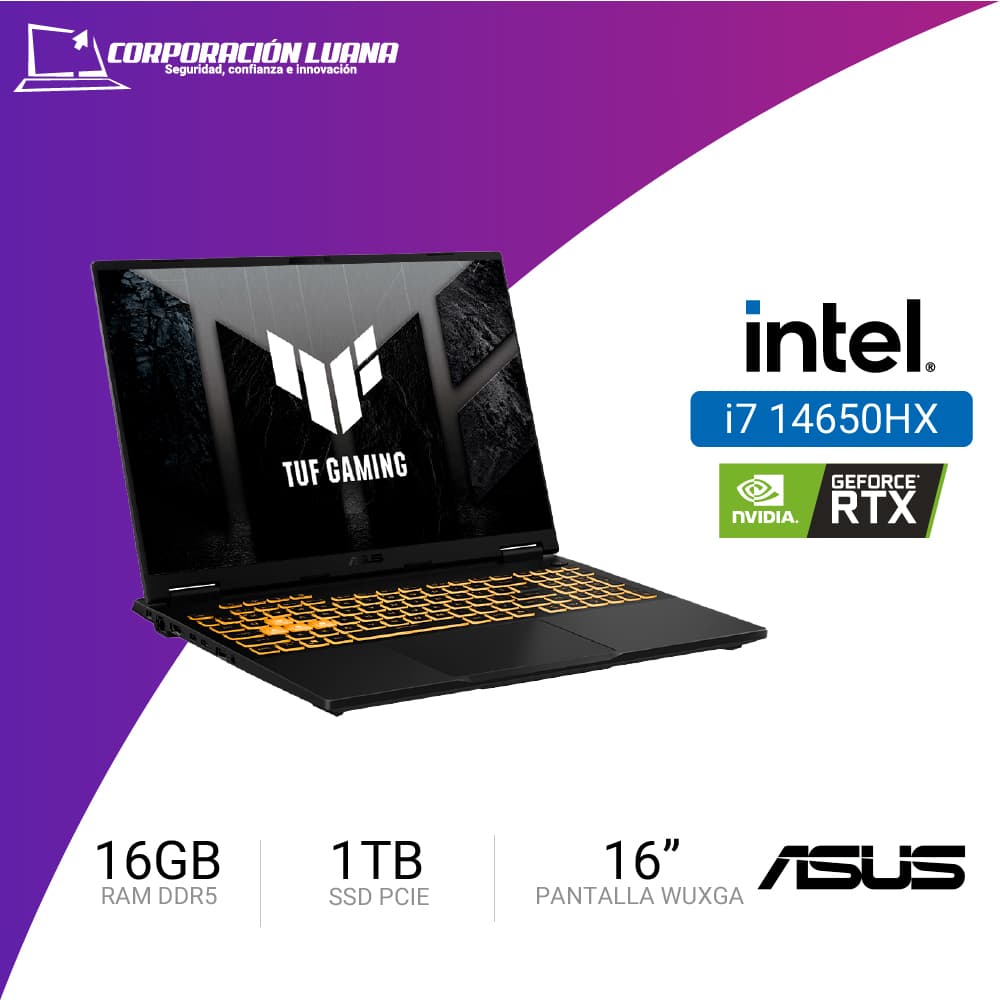 LAPTOP ASUS TUF GAMING F16 INTEL CORE I7 14650HX ( FX608JHR-RV006 ) RAM 16GB DDR5 | SSD 1TB | RTX 5050 8GB | 16" WUXGA IPS | FREE OS | JAEGER GRAY