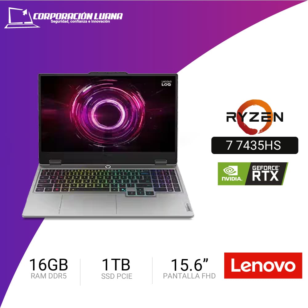 LAPTOP LENOVO LOQ 15ARP10 AMD RYZEN 7 250 ( 83JG00BDLM ) RAM 16GB DDR5 | SSD 1TB | PANTALLA 15.6 FHD | RTX 5060 8GB | FREEDOS