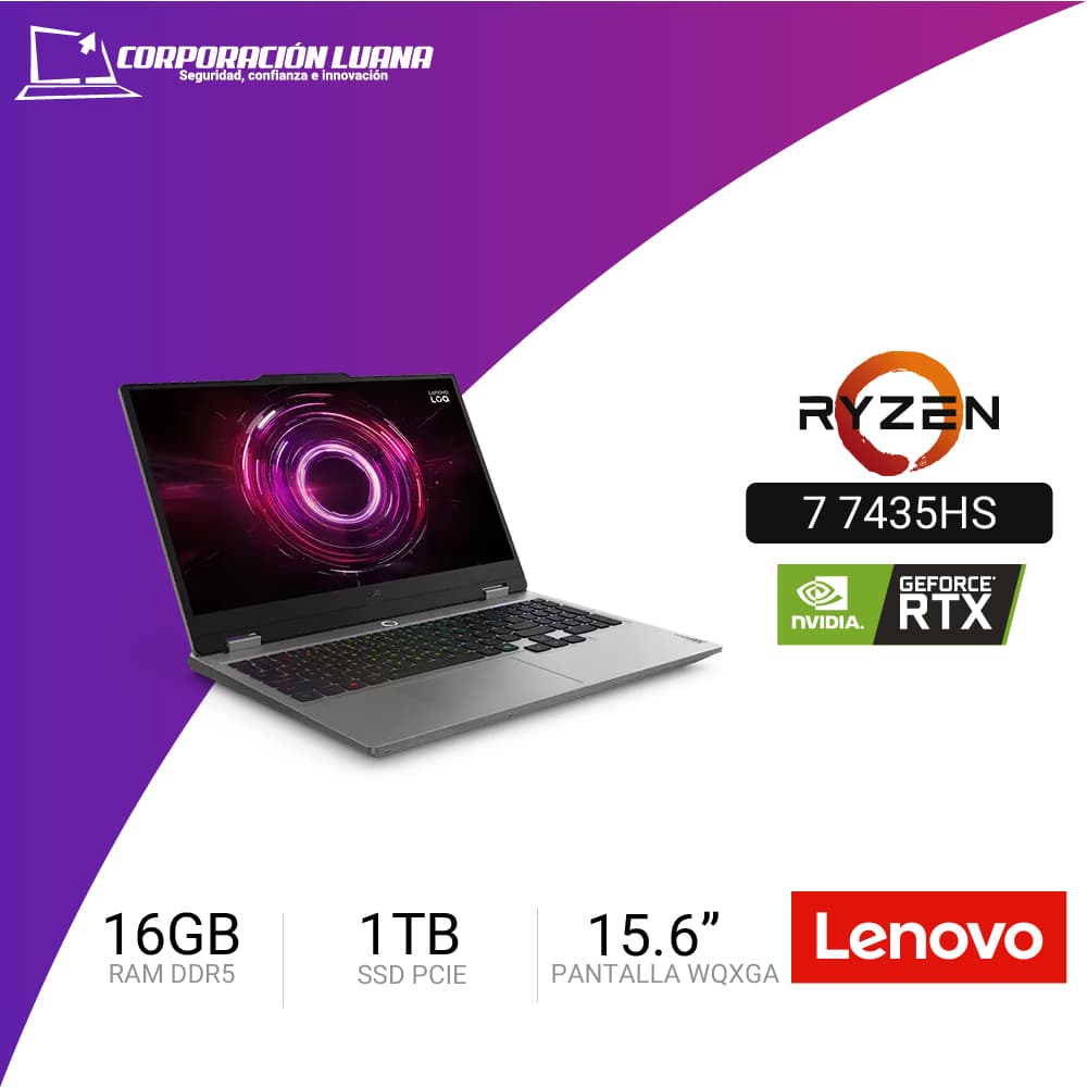 LAPTOP LENOVO LOQ 15ARP10 AMD RYZEN 7 250 ( 83JG00BDLM ) RAM 16GB DDR5 | SSD 1TB | PANTALLA 15.6 FHD | RTX 5060 8GB | FREEDOS