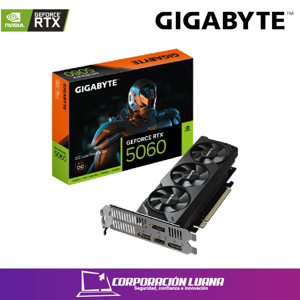 TARJETA DE VIDEO GIGABYTE RTX 5060 PERFIL BAJO ( 9VN50608L-00-G10 ) 8GB - GDDR7 | 128 BIT | X2 FANES | X2 DP - HDMI