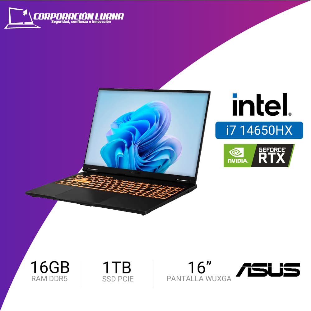 LAPTOP ASUS TUF GAMING FX608JHR-RV169 F16 INTEL CORE I7 14650HX ( 90NR0NA1-M008Y0 ) RAM 16GB DDR5 | SSD 1TB | 16" WUXGA IPS | RTX 5050 8GB | FREE OS