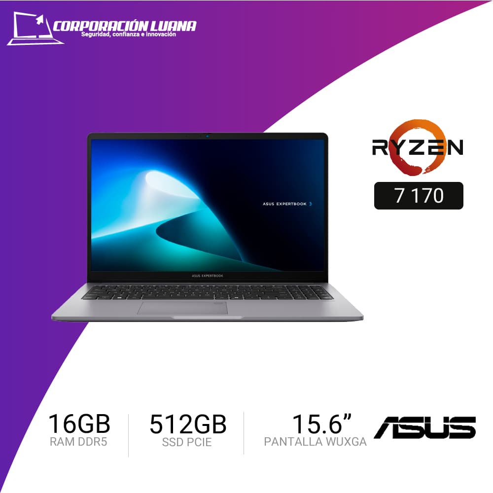 LAPTOP ASUS EXPERTBOOK PM1503CDA-S70013 AMD RYZEN 7 170 ( 90NX09D1-M00CD0 ) RAM 16GB DDR5 | SSD 512GB | 15.6" FHD IPS | INTEGRADA | FREE OS