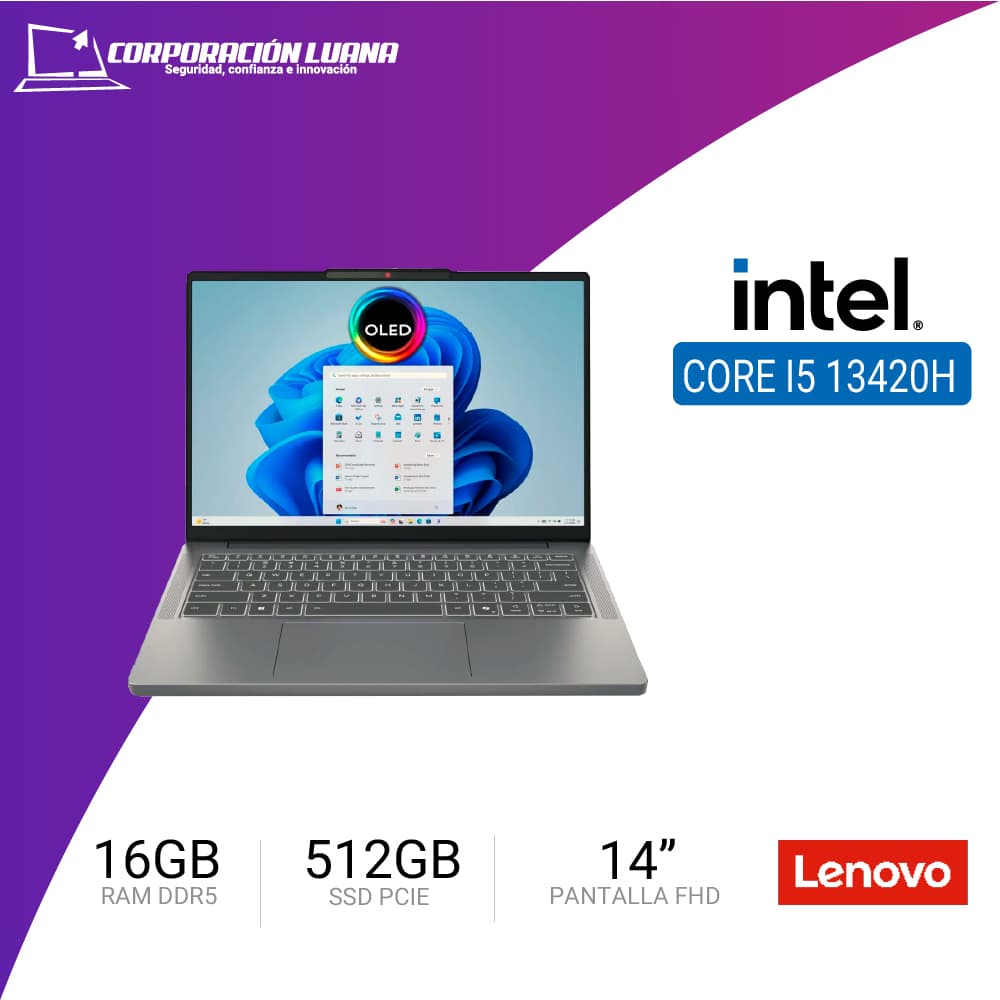 LAPTOP LENOVO IDEAPAD SLIM 3 14IRH10 INTEL CORE I5 13420H ( 83K000MDLM ) RAM 16GB DDR5 | SSD 512GB | 14" WUXGA OLED | INTEGRADA | FREE OS
