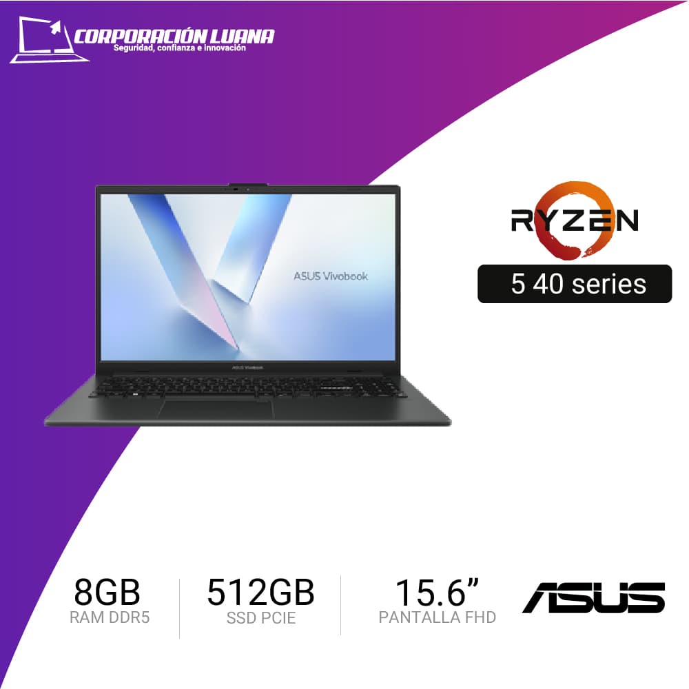 LAPTOP ASUS VIVOBOOK GO E1504F AMD RYZEN 5 40 ( 90NB0ZR2-M07CD0 ) RAM 8GB DDR5 | SSD 512GB | INTEGRADA | WINDOWS 11 HOME | TECLADO US | NEGRO