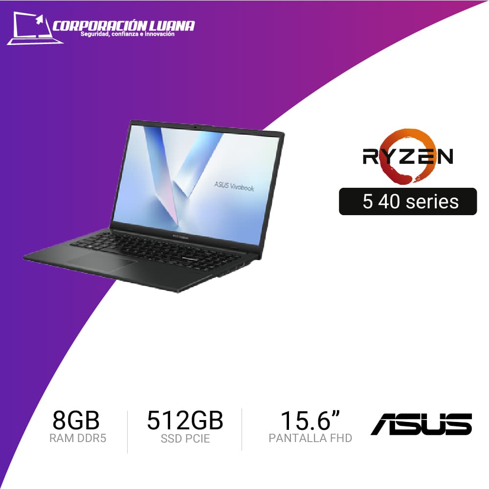 LAPTOP ASUS VIVOBOOK GO E1504F AMD RYZEN 5 40 ( 90NB0ZR2-M07CD0 ) RAM 8GB DDR5 | SSD 512GB | INTEGRADA | WINDOWS 11 HOME | TECLADO US | NEGRO