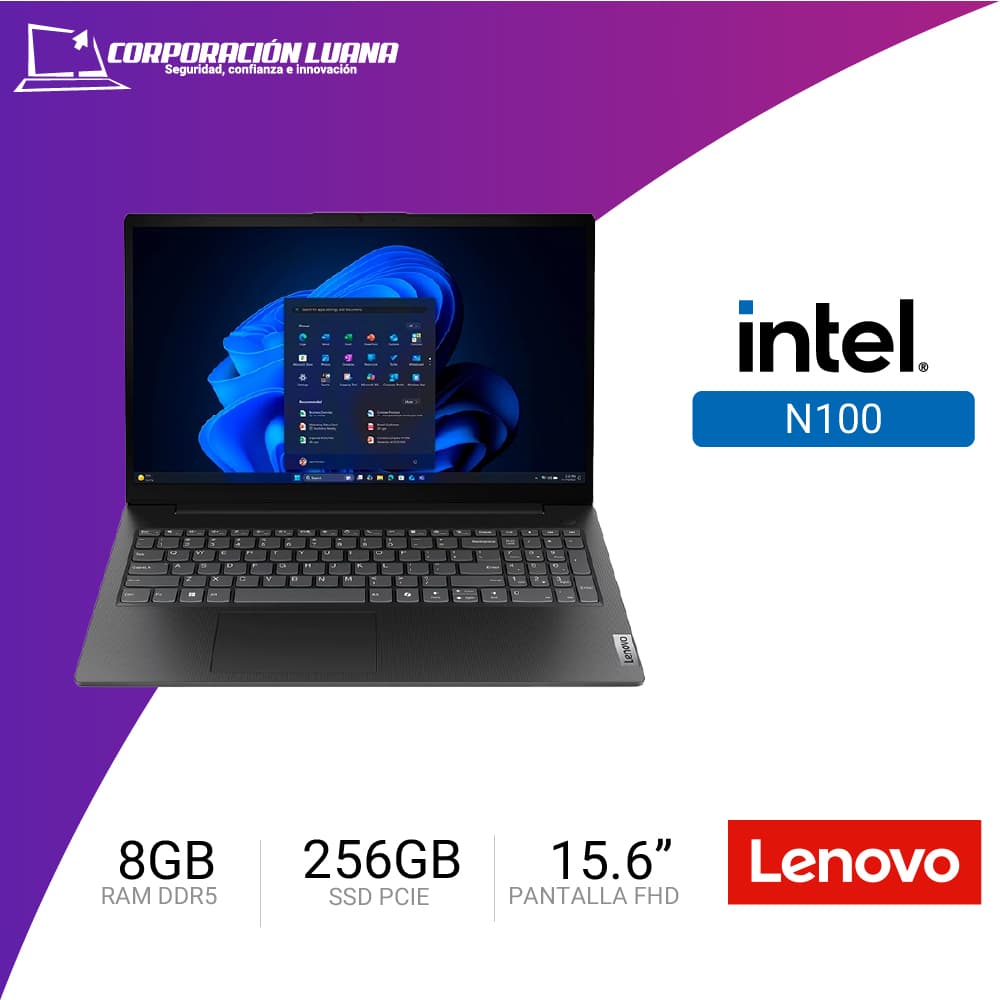LAPTOP LENOVO V15 G6 ITN INTEL N100 ( 83M40016LD ) 8GB RAM DDR 5 | SSD 256GB | 15.6" FHD | INTEGRADA | FREE OS | NEGRO