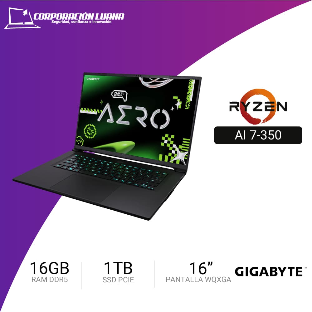 LAPTOP GAMER GIGABYTE AERO X16 1WH AMD RYZEN AI 7 350 ( GIGABYTE-AERO-X161WH93USC94DH ) 16GB DDR5 | SSD 1TB | 16" WQXGA 165HZ | RTX 5070 8GB | WINDOWS